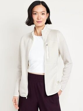 Women’s Cream Full‑Zip Fleece knit Jacket
